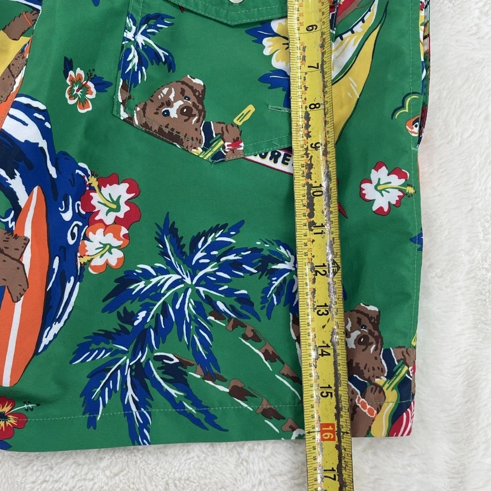 Polo Ralph Lauren Bear Swim Trunks Shorts Hawaiian Green S Maximalist EUC